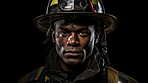 Portrait of firefighter on dark background. Search and rescue safety concept