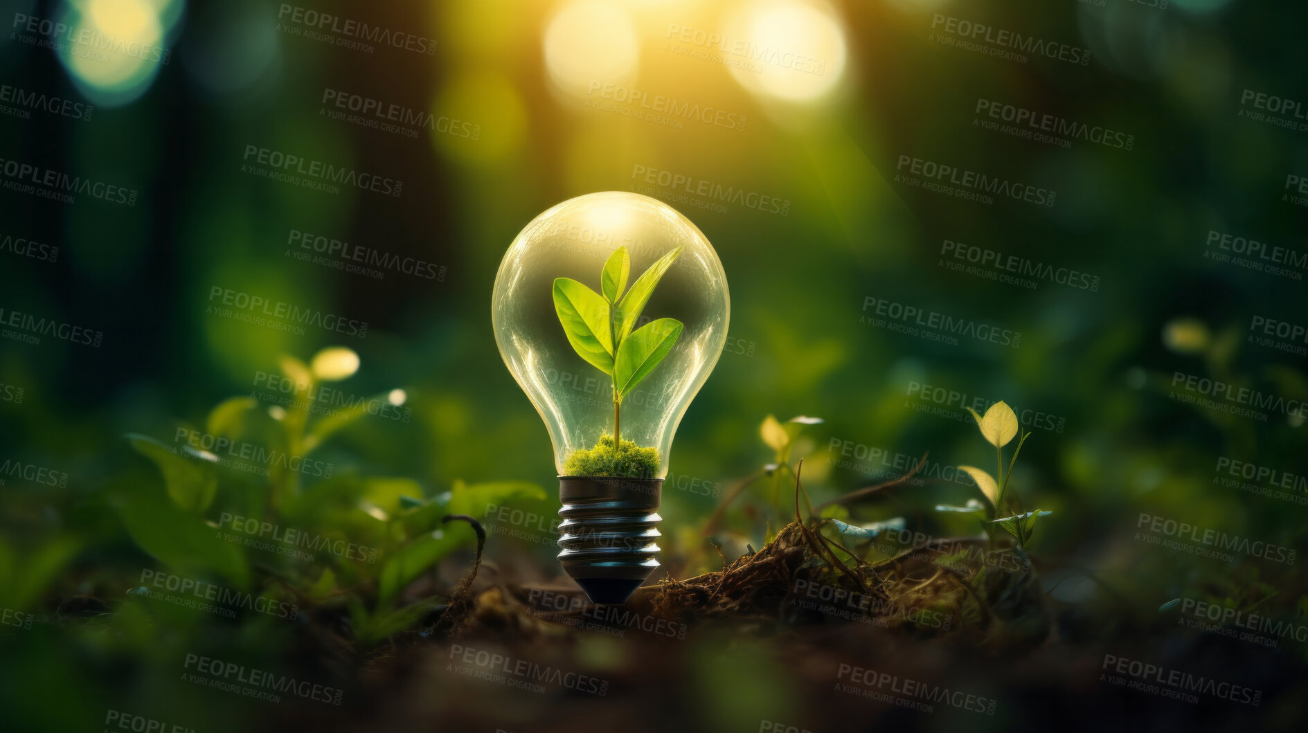 Buy stock photo Green eco friendly lightbulb. Environmental Sustainability, Green energy and Earth Day