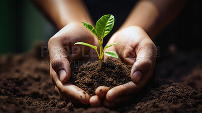 Buy stock photo Close Up Plant in hands. Care of the Environment. Sustainability concept