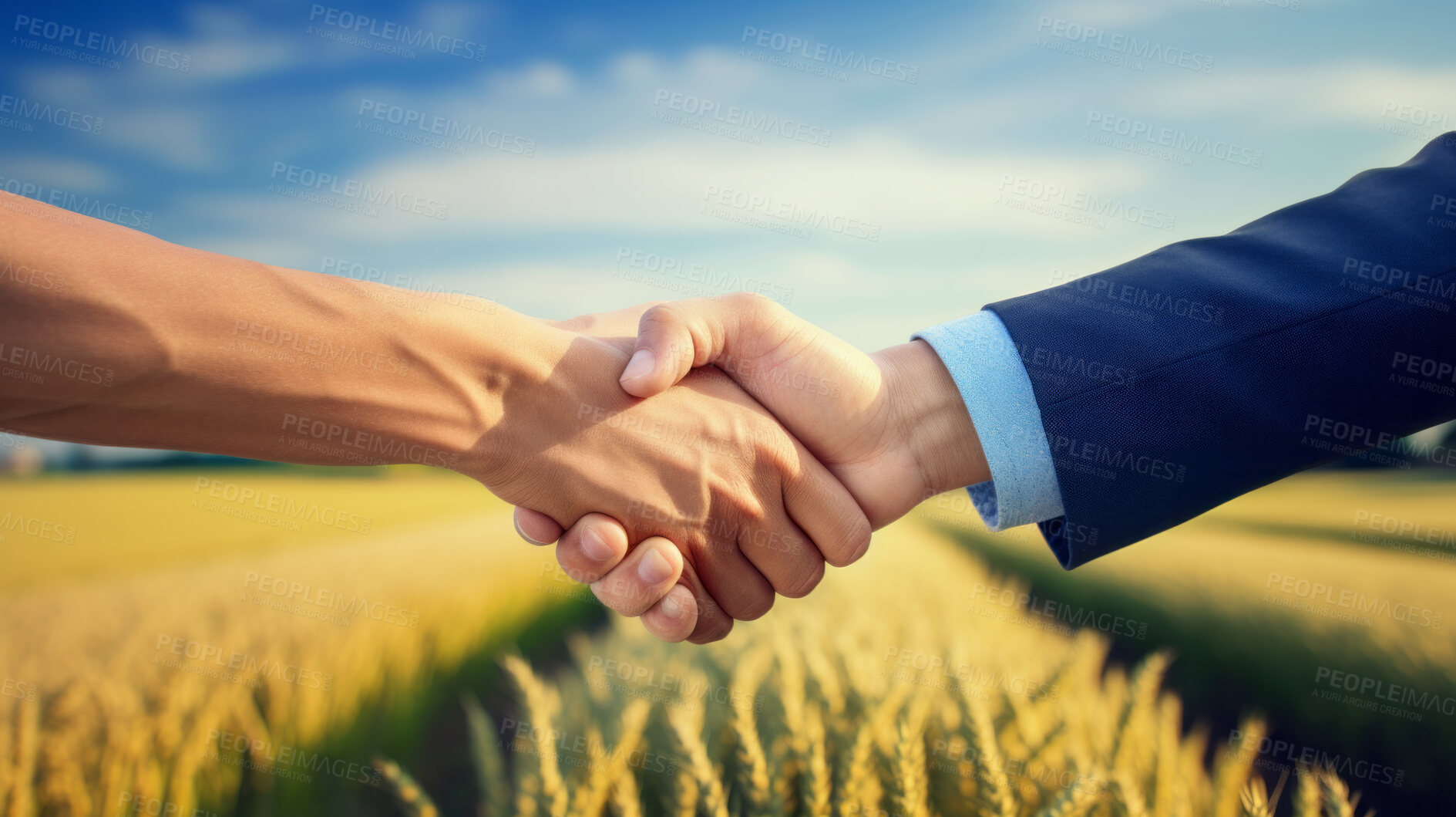 Buy stock photo Handshake. Farmer and Business man shaking hands. Agricultural business