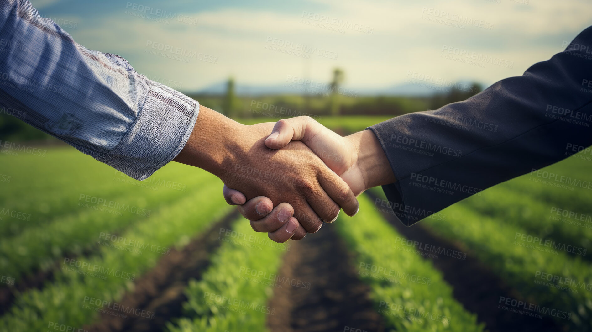 Buy stock photo Handshake. Farmer and Business man shaking hands. Agricultural business