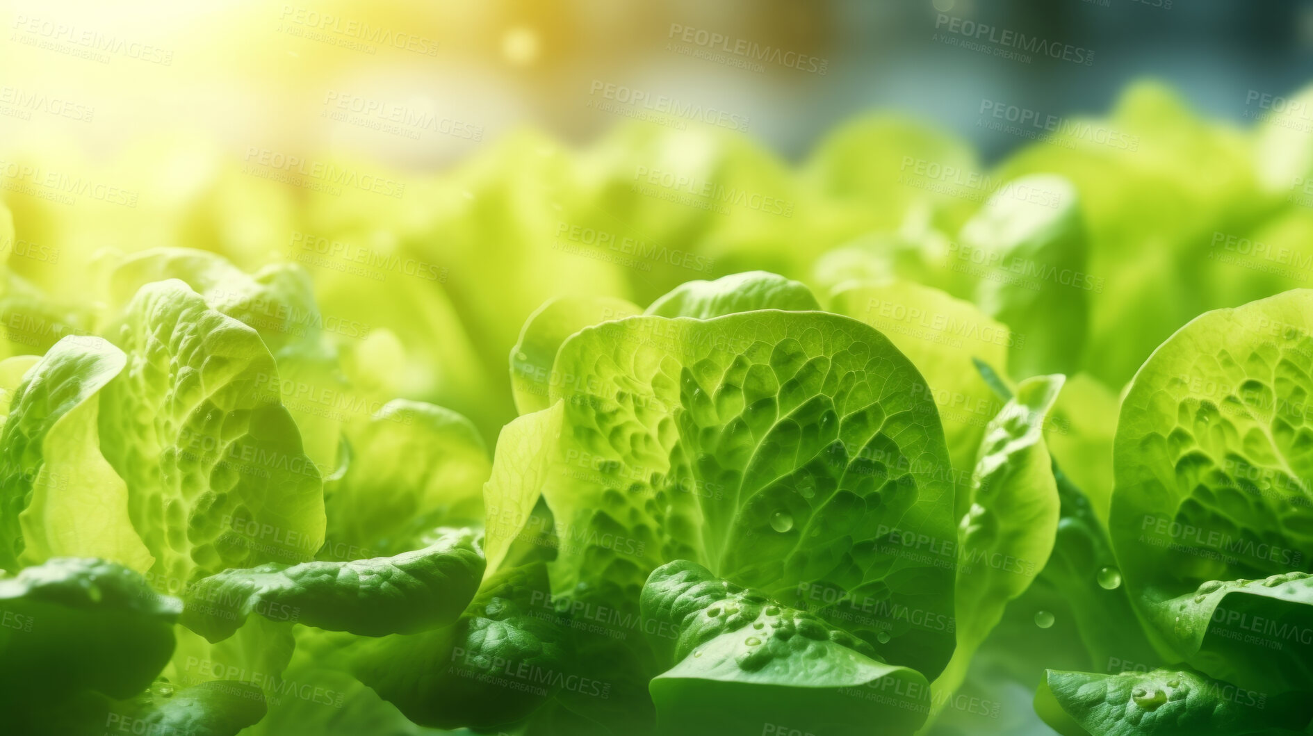 Buy stock photo Organic hydroponic vegetable farm. Close up green lettuce cultivate farm