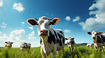 Herd of cows in a field. Livestock, sustainable and herd of cattle on a farm