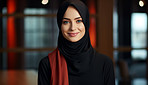 Portrait of muslim woman smiling. Wearing black hijab.Religion concept.