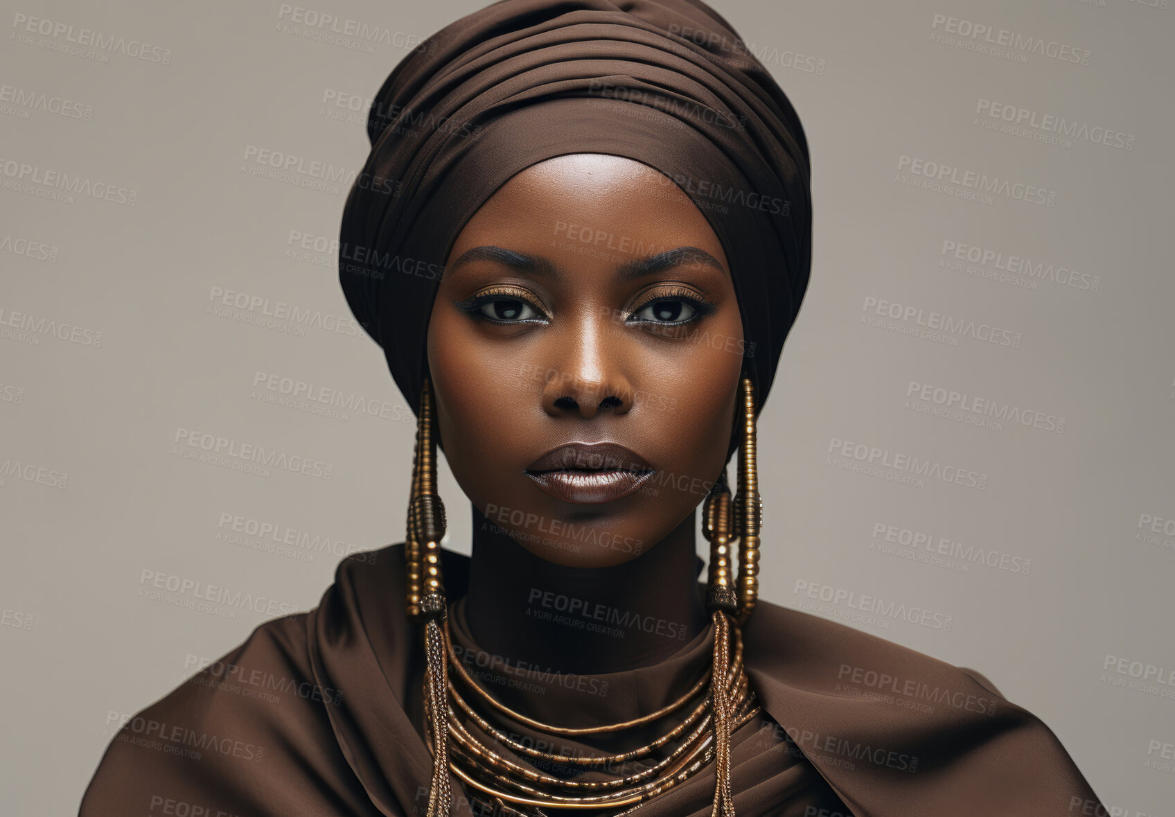 Buy stock photo African American woman. Studio portrait. Wearing traditional attire. Religion concept.