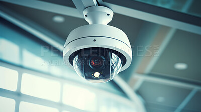 Buy stock photo Surveillance camera close-up, Securing and observing the City crowd and traffic.