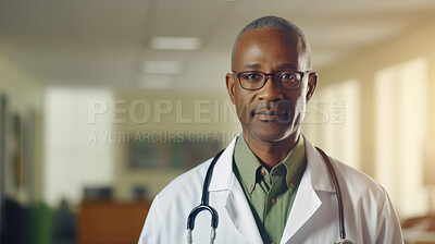 Portrait of male African American doctor standing in a hospital