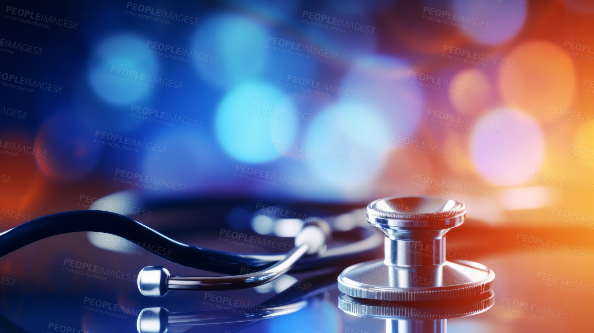Buy stock photo Stethoscope on a table for doctor checkup on health medical background