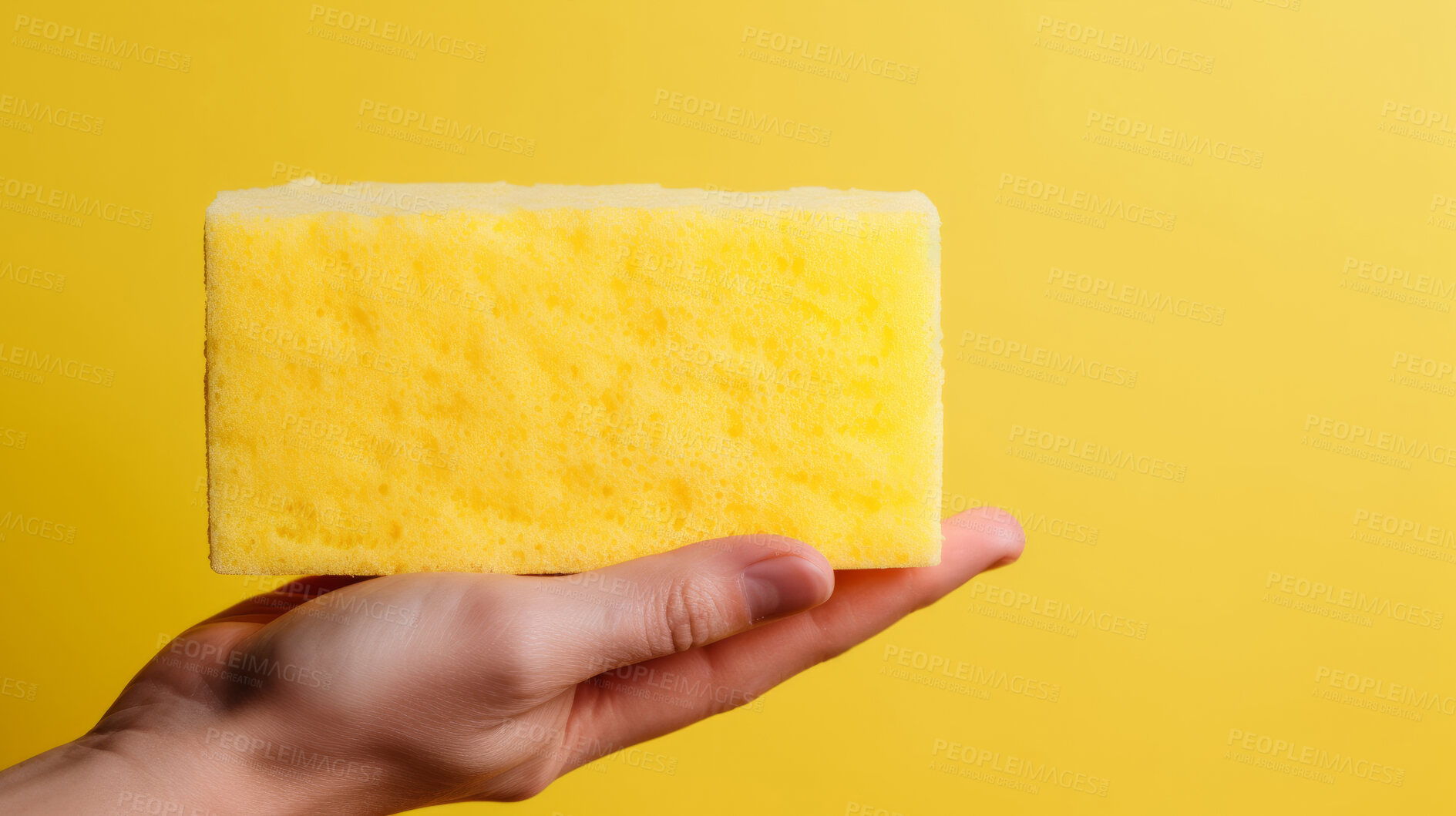 Buy stock photo Hand holding a sponge. Clean home and kitchen copyspace background