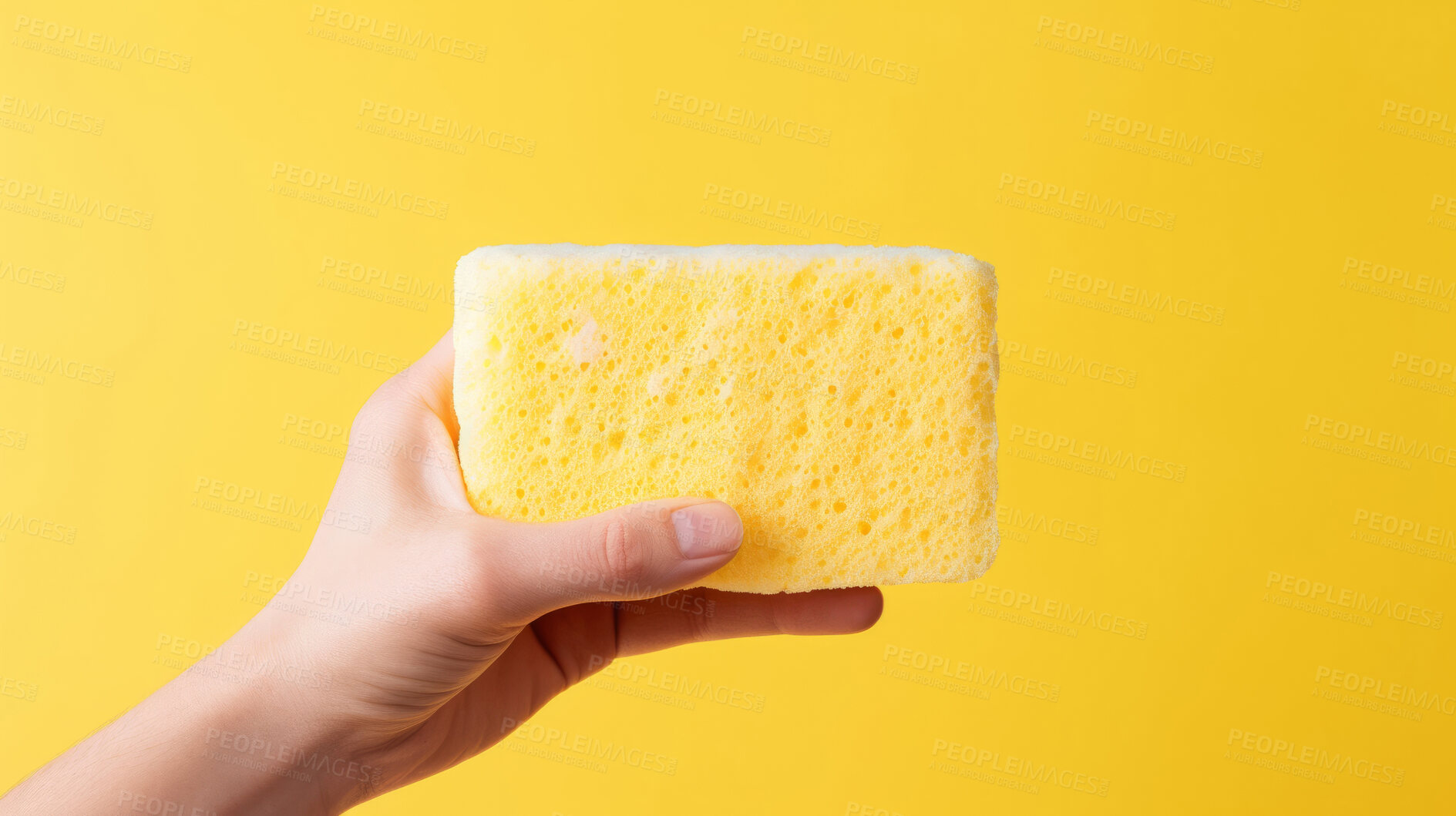 Buy stock photo Hand holding a sponge. Clean home and kitchen copyspace background