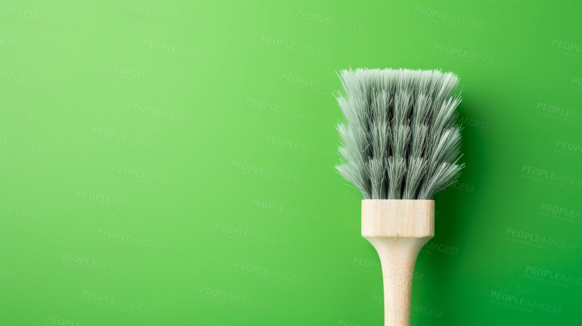 Buy stock photo Wooden brush on green. Clean home and kitchen copyspace background