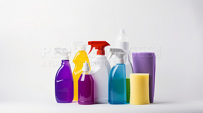 Buy stock photo Detergent cleaning supplies. Chemical and eco-friendly options concept