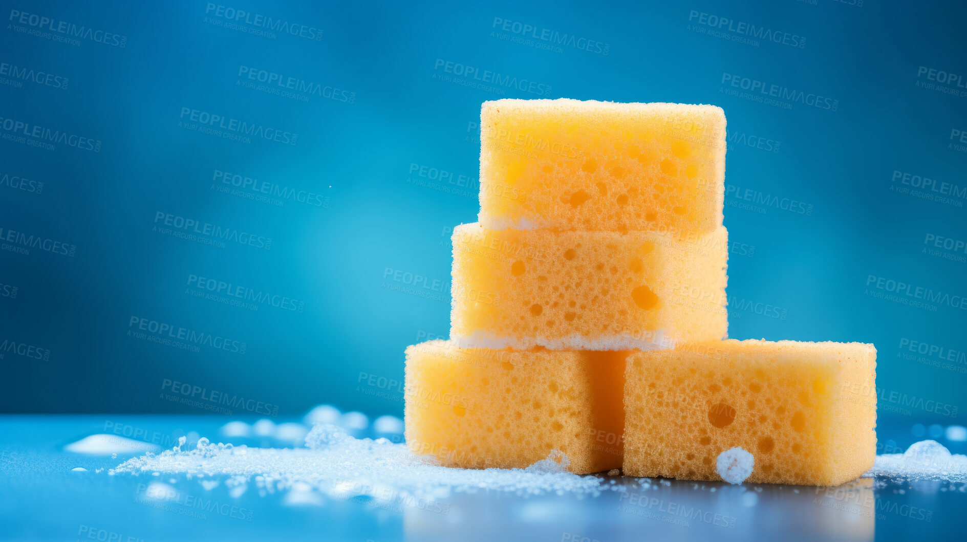 Buy stock photo Stack of yellow sponges. Clean home and kitchen copyspace background