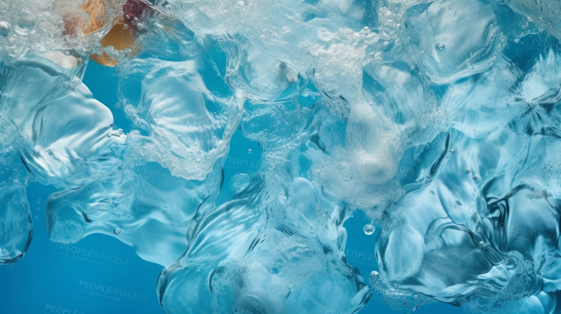 Buy stock photo Water closeup with bubbles. Abstract water movement art concept.