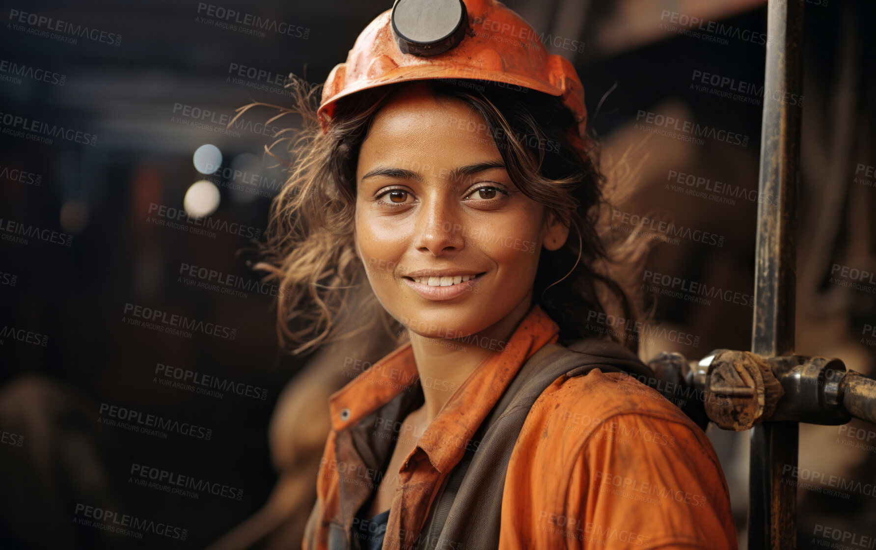 Buy stock photo Portrait of woman construction worker. Happy at work. Women in construction concept.