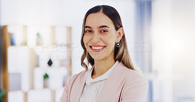 Face, laughing and business woman in office with pride for career, job or occupation in corporate workplace. Portrait, funny or happy female entrepreneur, professional or confident person from Canada