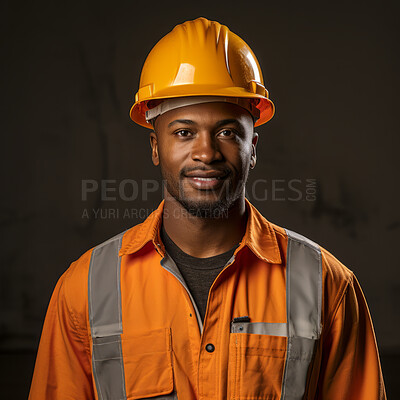Buy stock photo Studio portrait of construction worker against black backdrop.
Construction concept.