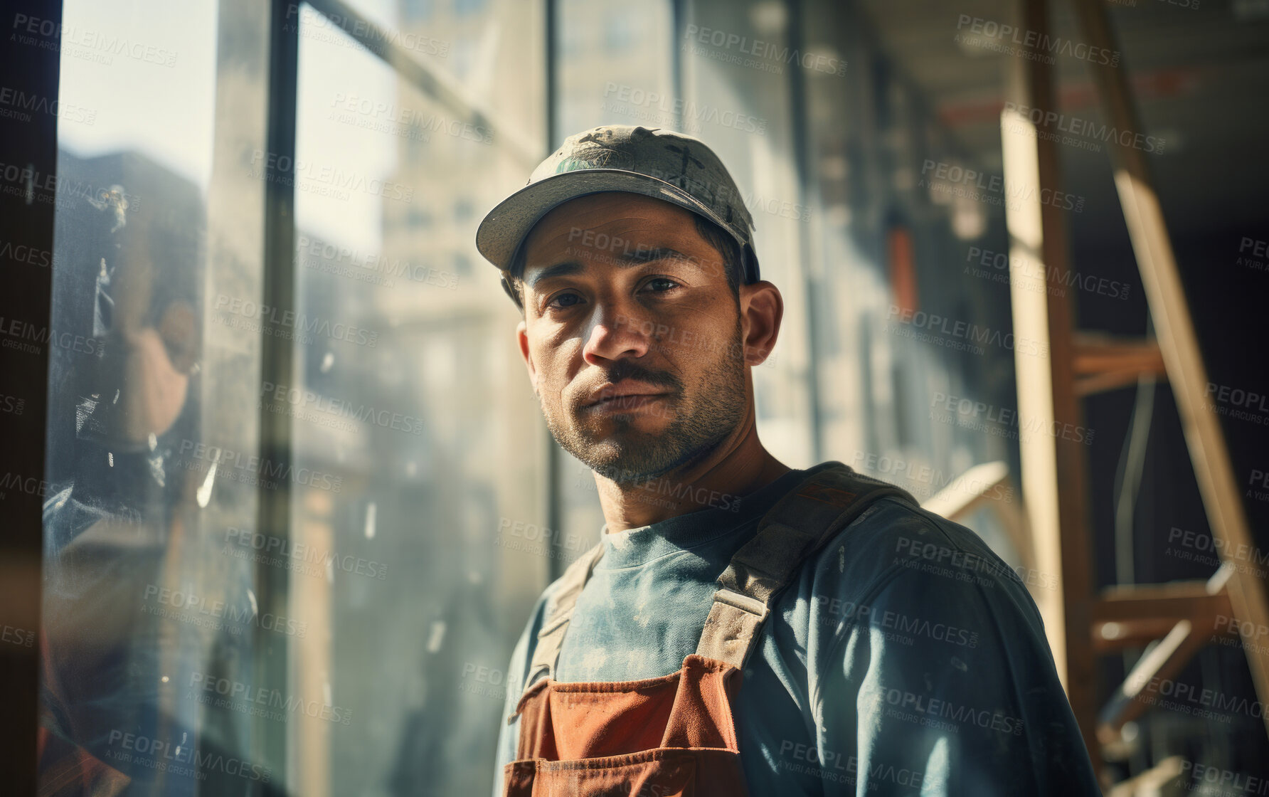 Buy stock photo Candid shot of worker at work on construction site. Natural expression.