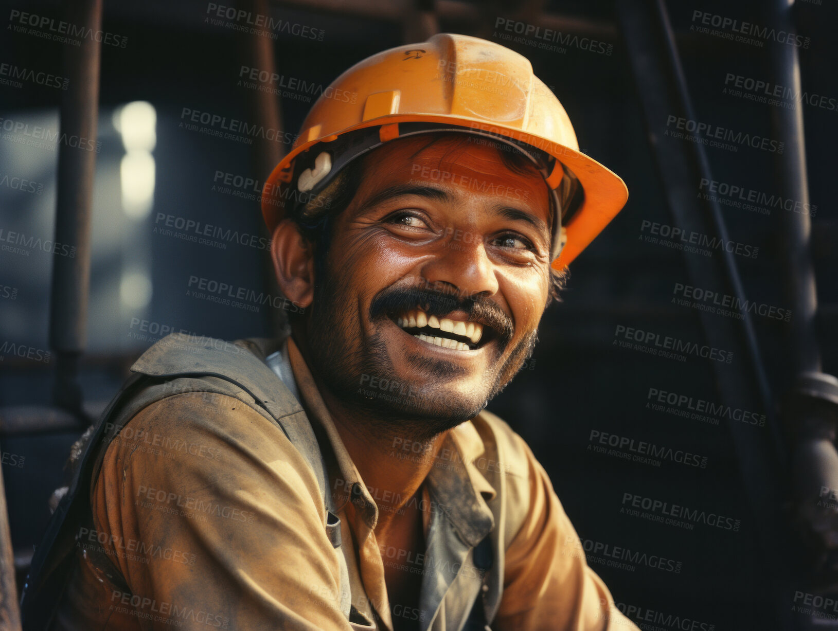 Buy stock photo Candid shot of happy, smiling construction site worker.