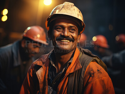 Buy stock photo Candid shot of happy, smiling construction site worker.