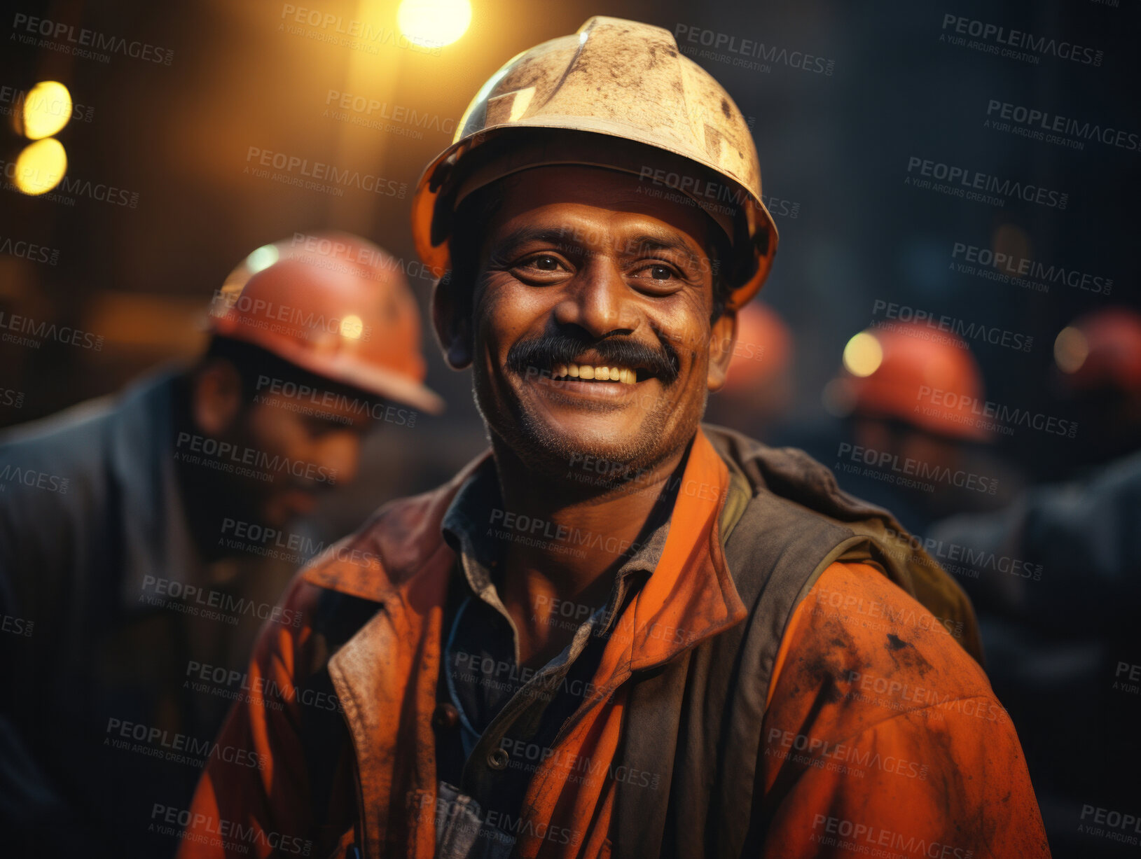 Buy stock photo Candid shot of happy, smiling construction site worker.