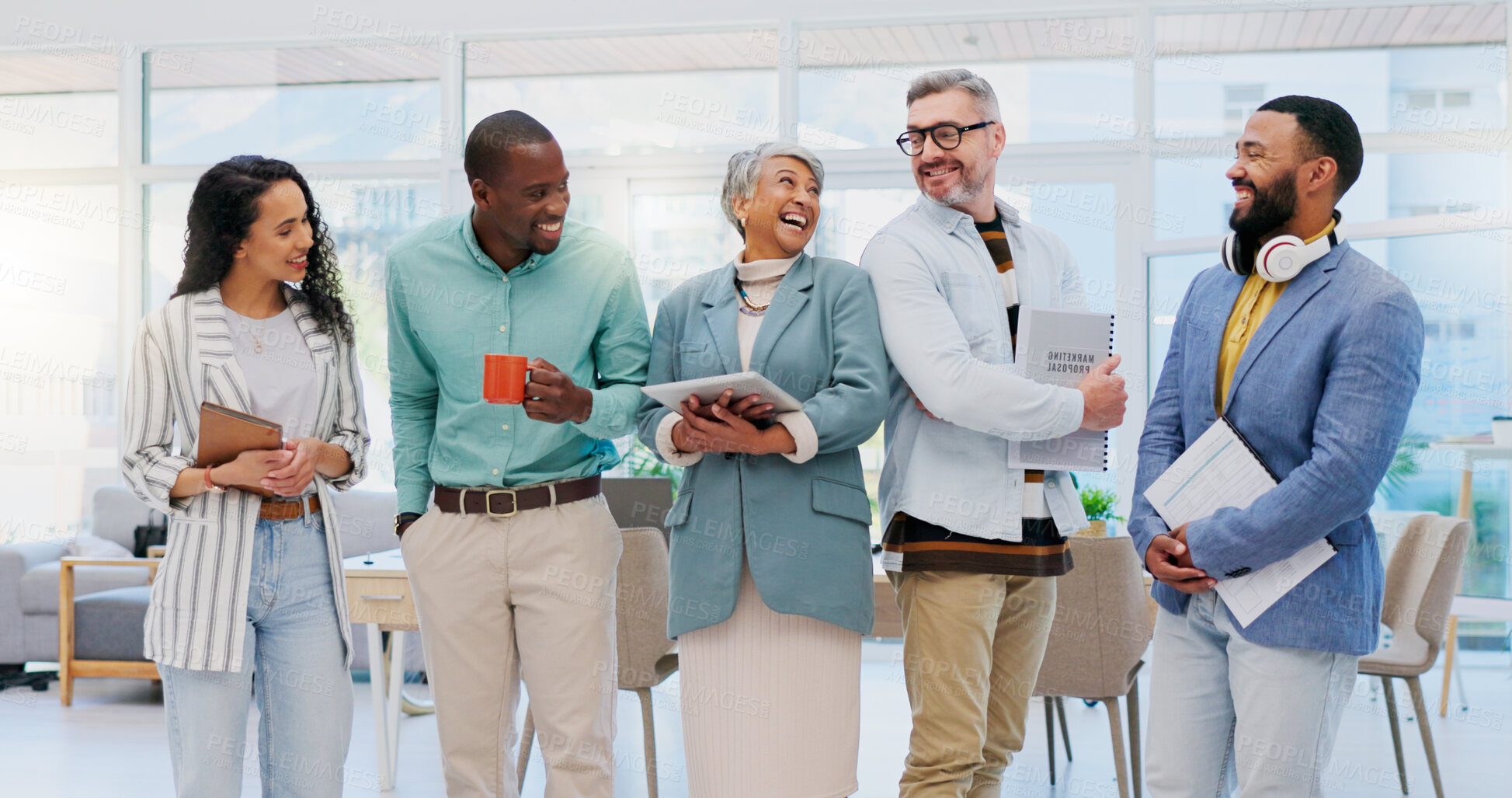 Buy stock photo Team, leadership and business people face with corporate diversity and smile in office. Success, startup and management portrait with professional group happy from company growth and collaboration