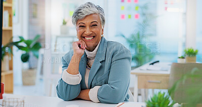 Pride, smile and senior professional woman, business designer or executive manager happy for office career. Portrait, workplace and elderly person, creative design agent or leader happiness for job