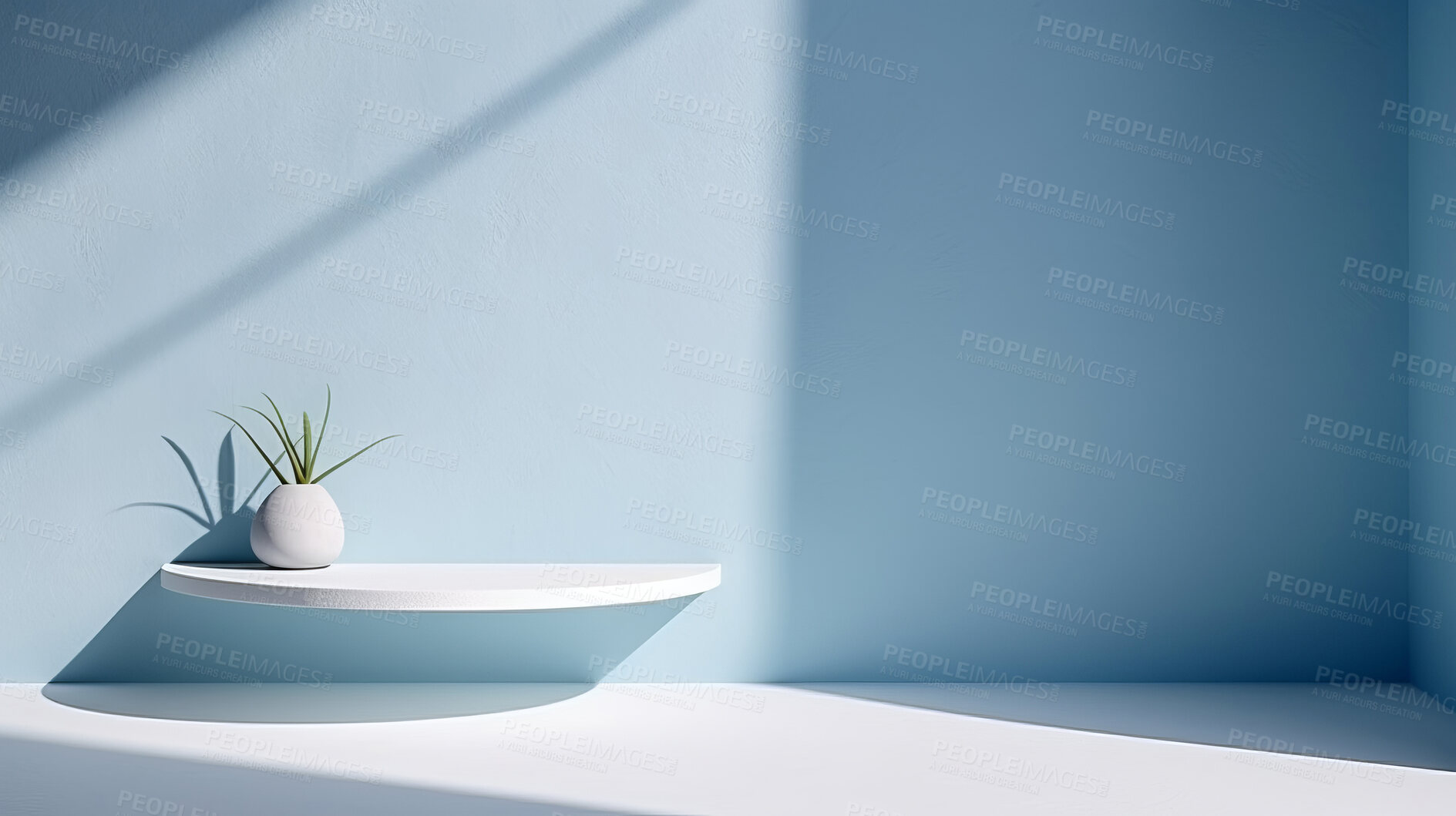 Buy stock photo Blue empty wall with shadows and light. Minimal abstract background for product presentation