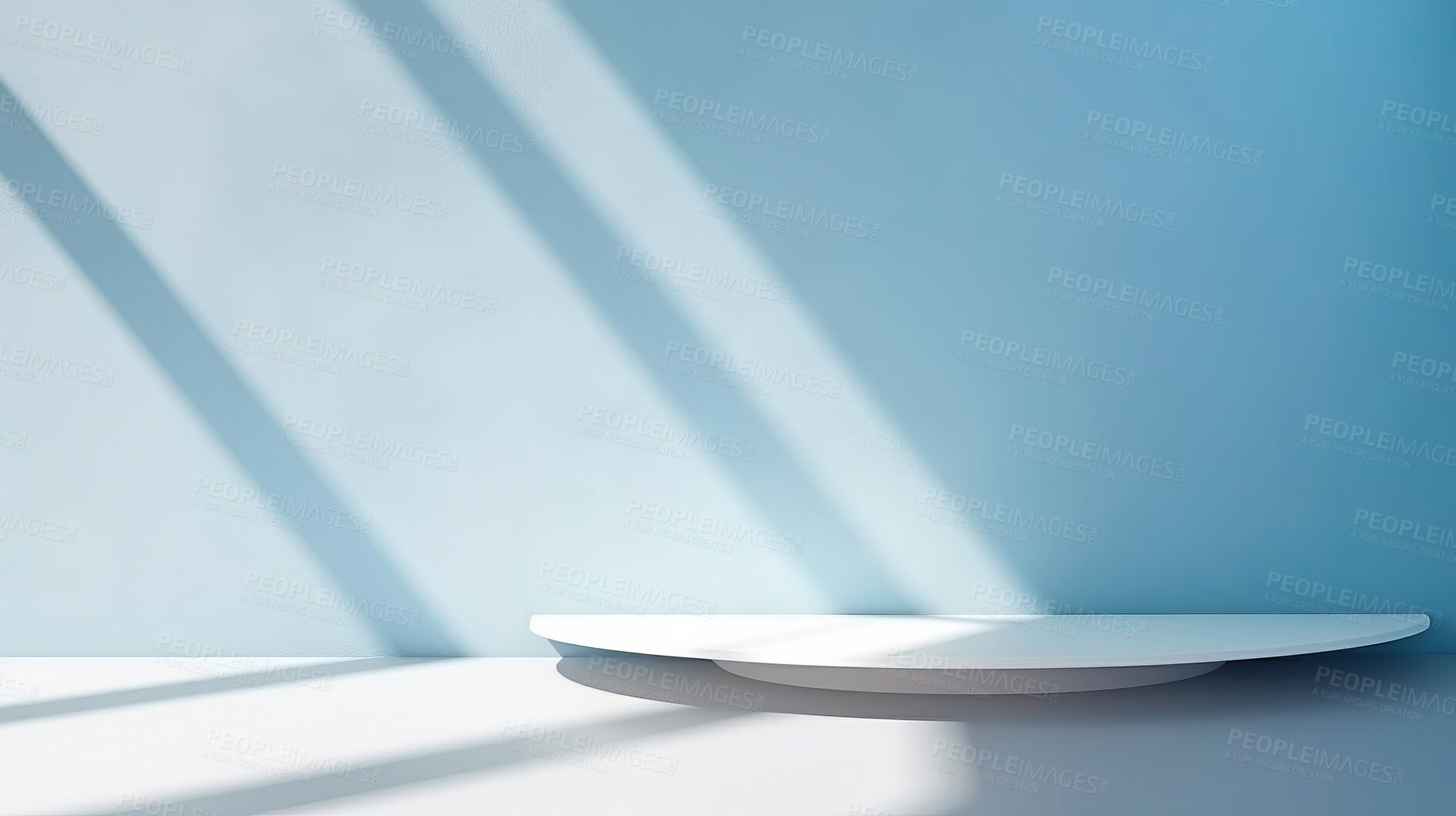 Buy stock photo Blue empty wall with shadows and light. Minimal abstract background for product presentation