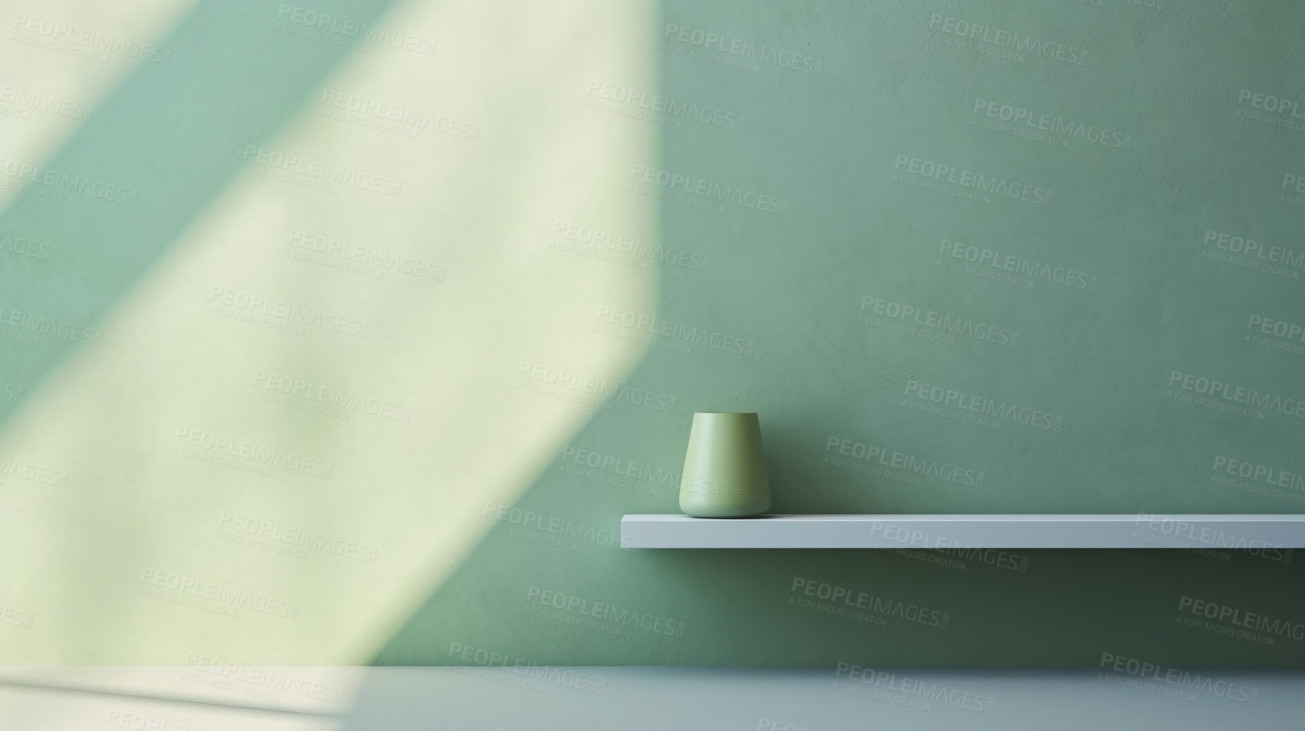 Buy stock photo Green empty wall with shadows and light. Minimal abstract background for product presentation