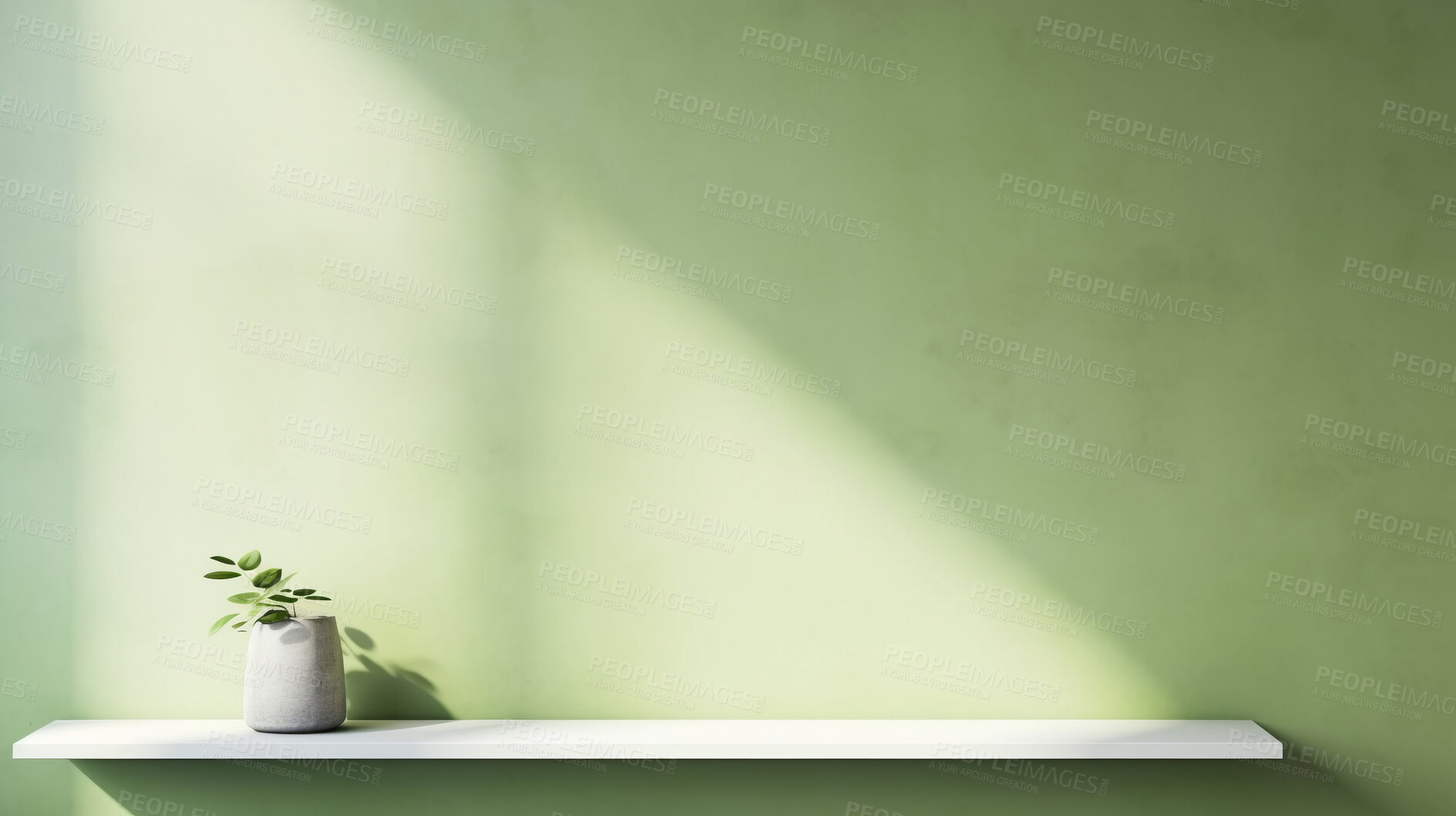 Buy stock photo Green empty wall with shadows and light. Minimal abstract background for product presentation