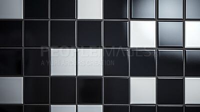Black and white ceramic tile wall or floor background. Design wallpaper copyspace