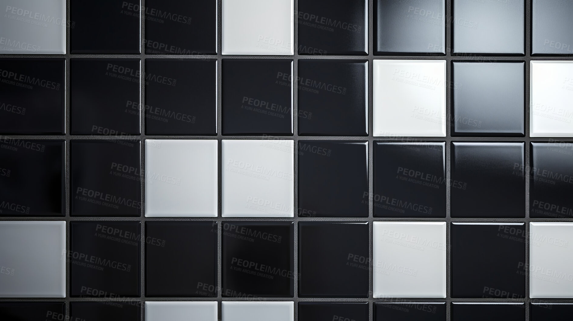 Buy stock photo Black ceramic tile wall or floor background. Design wallpaper copyspace Black and white ceramic tile wall or floor background. Design wallpaper copyspace