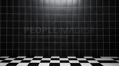 Black and white ceramic tile wall and floor background. Design wallpaper copyspace