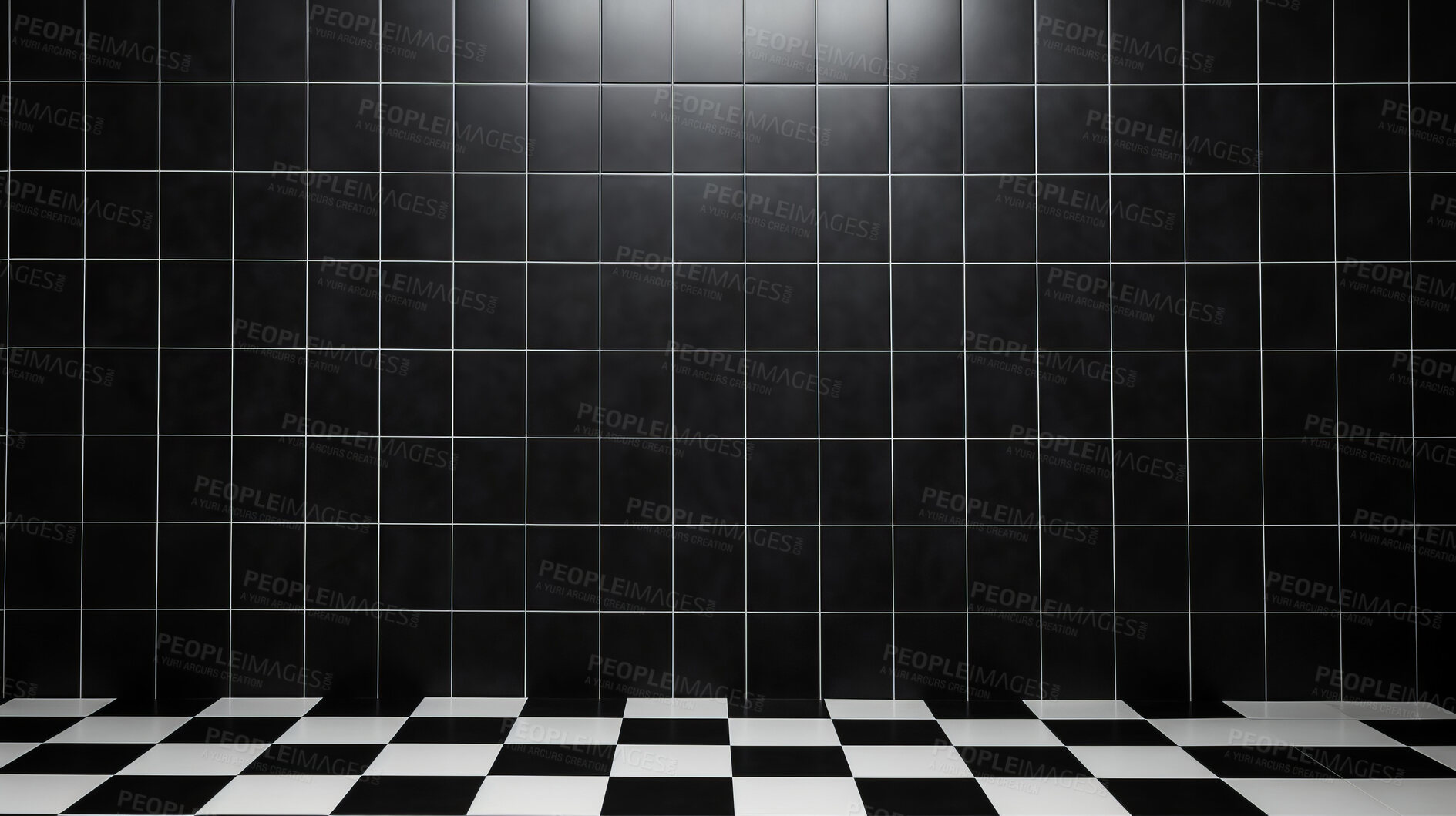 Buy stock photo Black and white ceramic tile wall and floor background. Design wallpaper copyspace