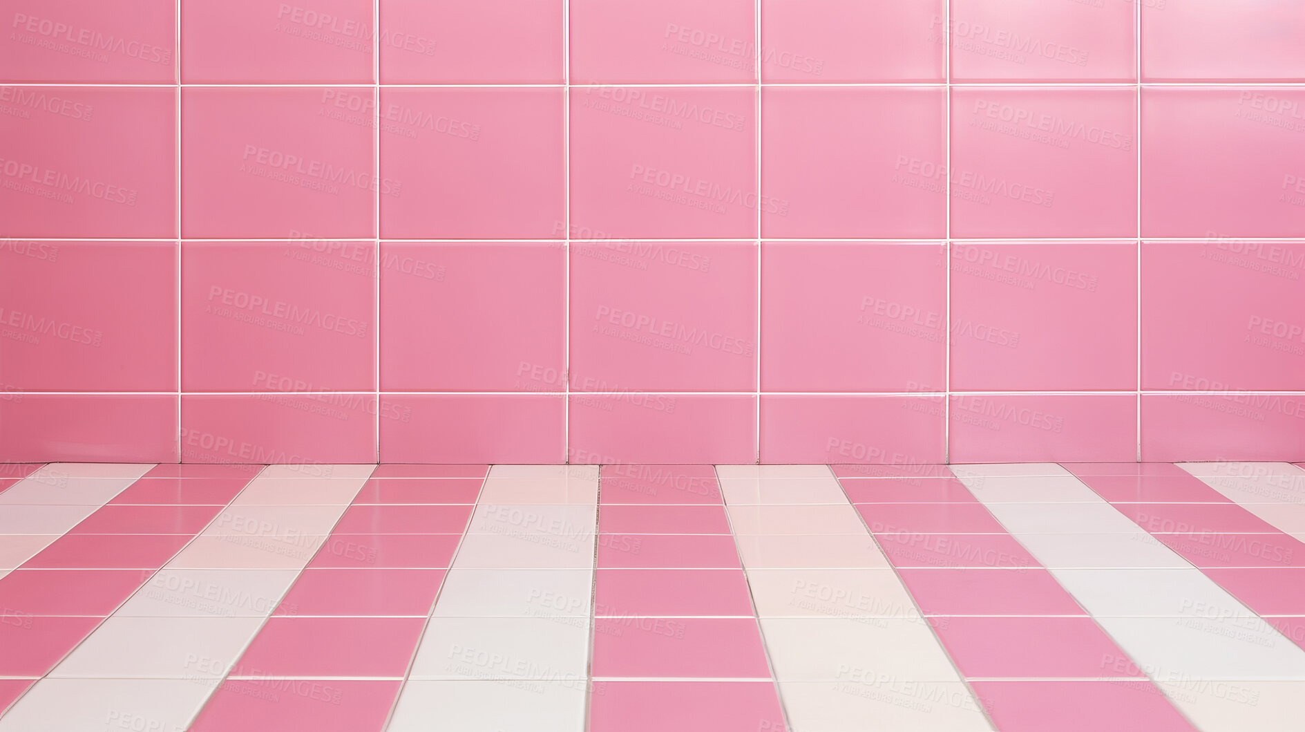 Buy stock photo Pink and white ceramic tile wall or floor background. Design wallpaper copyspace