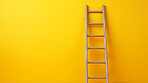 Ladder leaning agains yellow wall. Copy space. Business, success, concept.