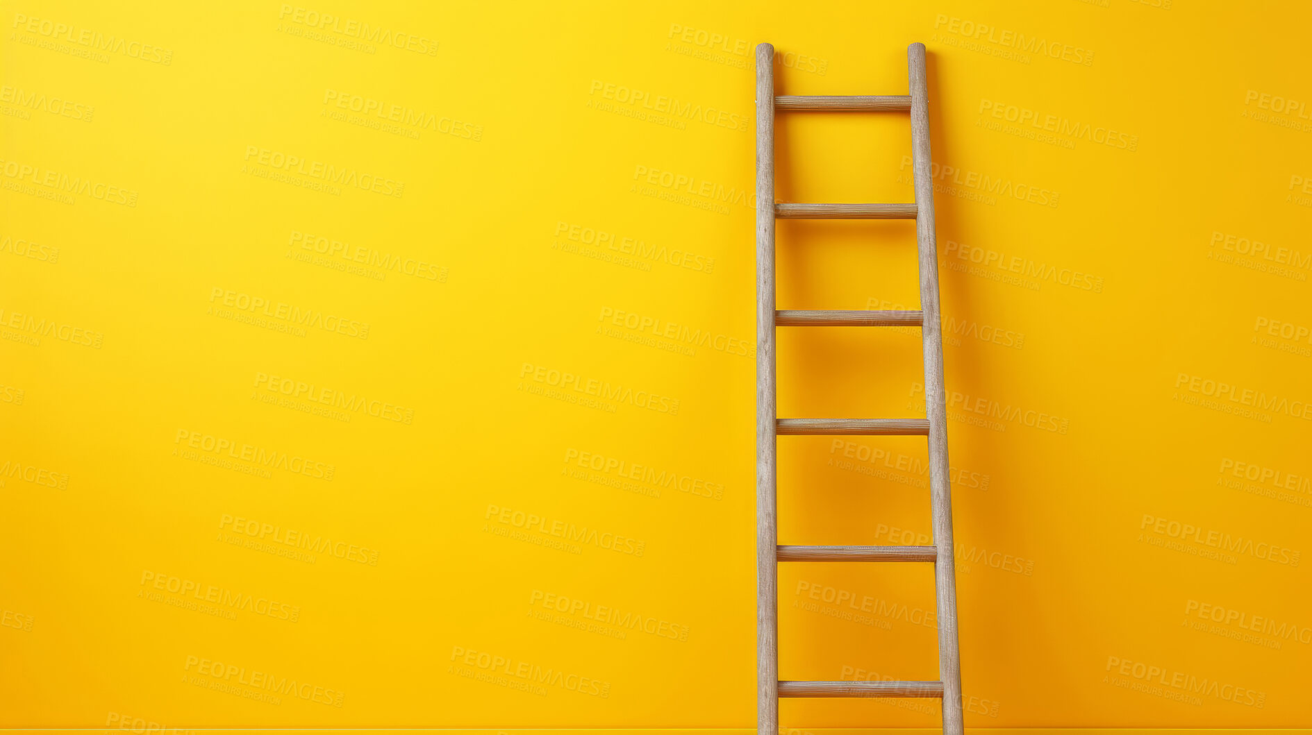 Buy stock photo Ladder leaning agains yellow wall. Copy space. Business, success, concept.