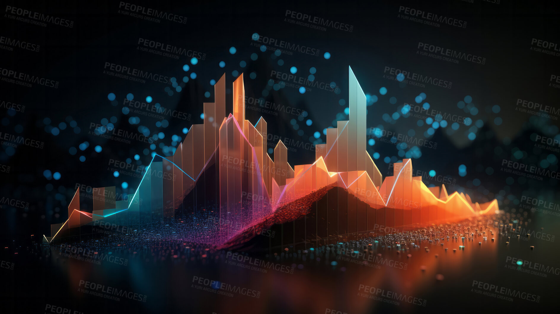 Buy stock photo Colourful, digital financial chart and graphs. Abstract data concept.