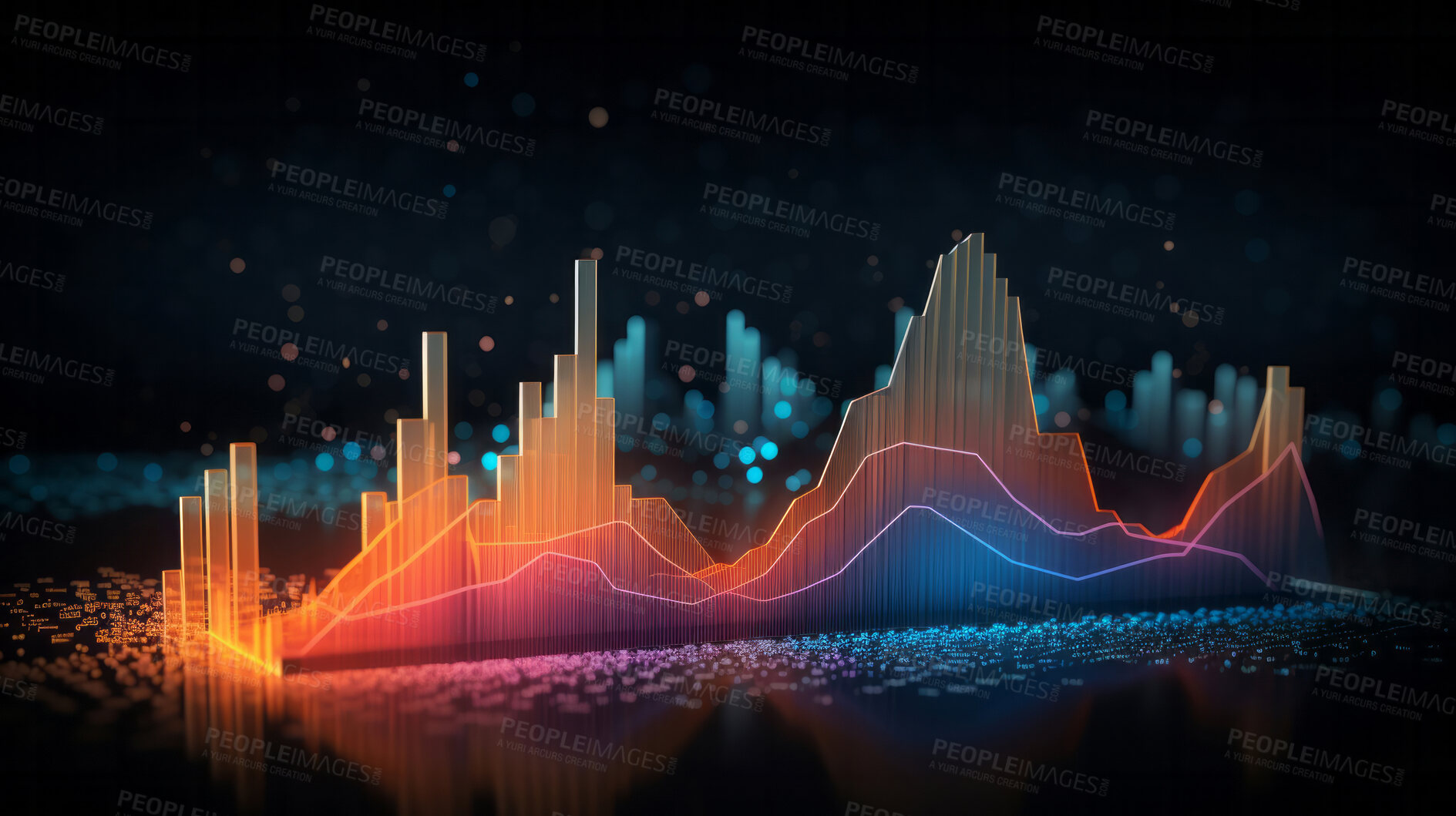 Buy stock photo Colourful, digital financial chart and graphs. Abstract data concept.