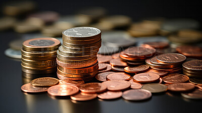 Buy stock photo Close up of coins on table. Stock market financial  concept.