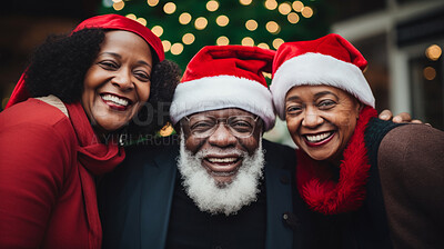 Buy stock photo Senior friends and family at Christmas party. Active holiday fun, bonding and retirement