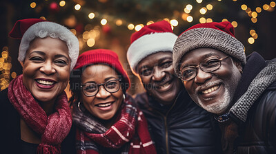 Buy stock photo Senior friends and family at Christmas party. Active holiday fun, bonding and retirement