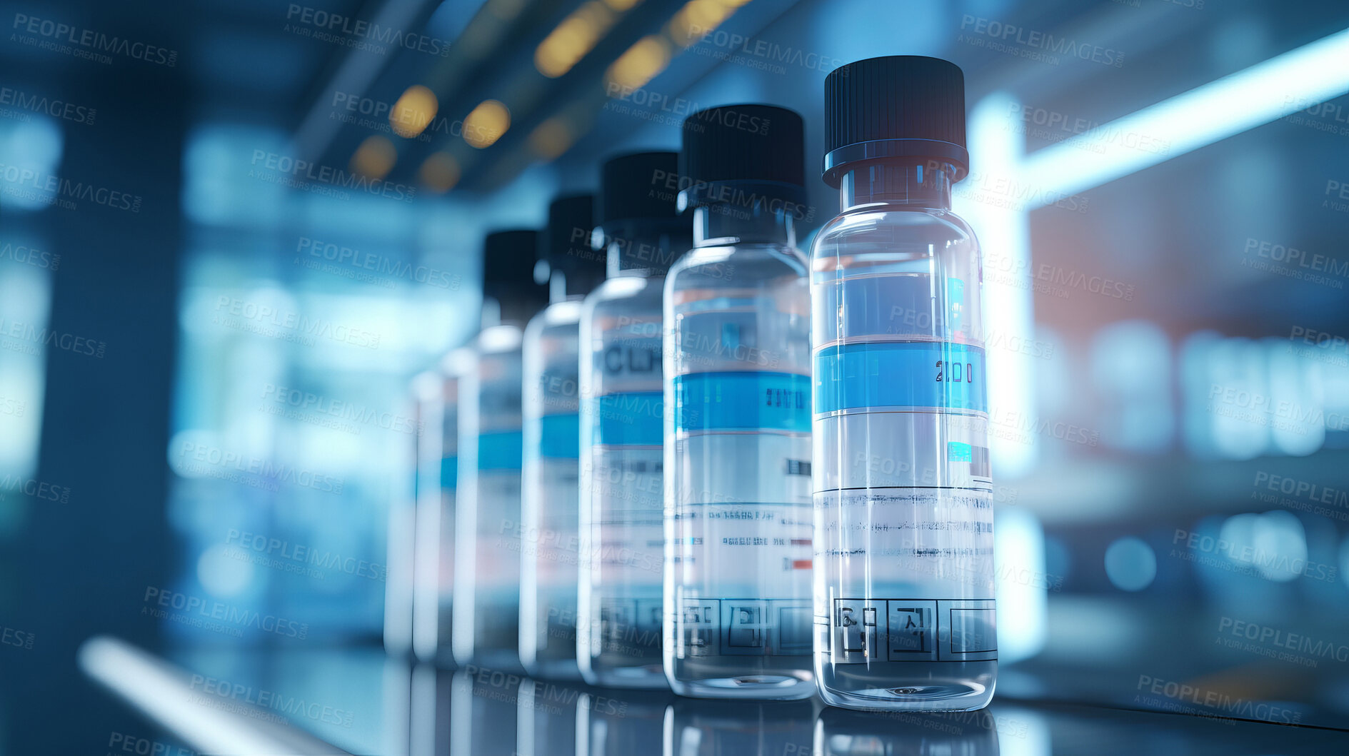 Buy stock photo Medical vial medicine treatment production. Pharmaceutical beauty industry and laboratory test