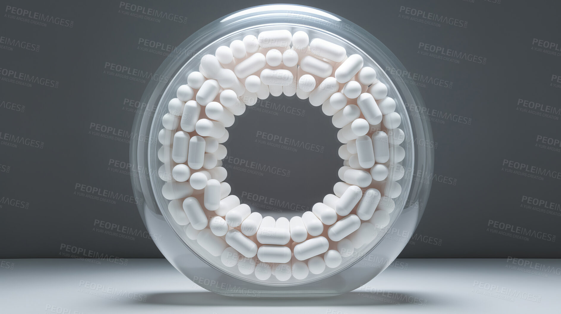 Buy stock photo Pills and medical science development for future drugs, medicine and pharmaceutical innovation