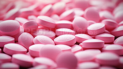 Pink pills background. Health supplement and science medicine research concept