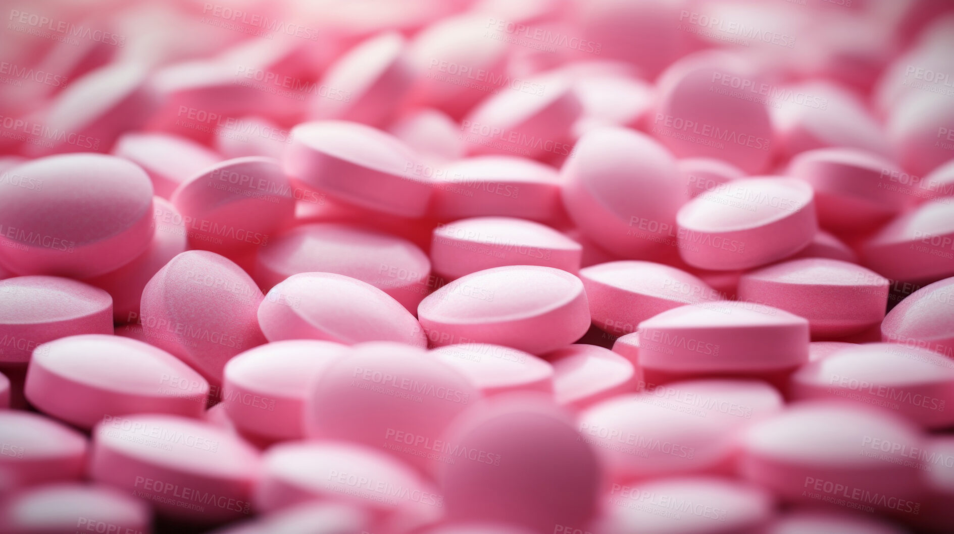 Buy stock photo Pink pills background. Health supplement and science medicine research concept