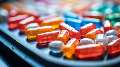 Colorful pills background. Health supplement and science medicine research concept