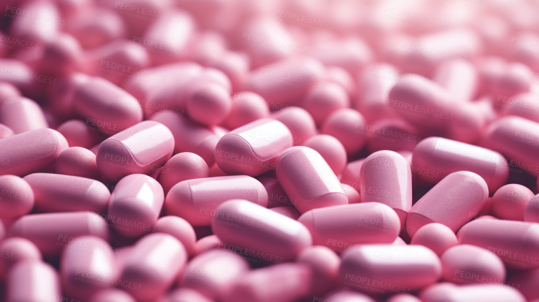 Buy stock photo Pink pills background. Health supplement and science medicine research concept