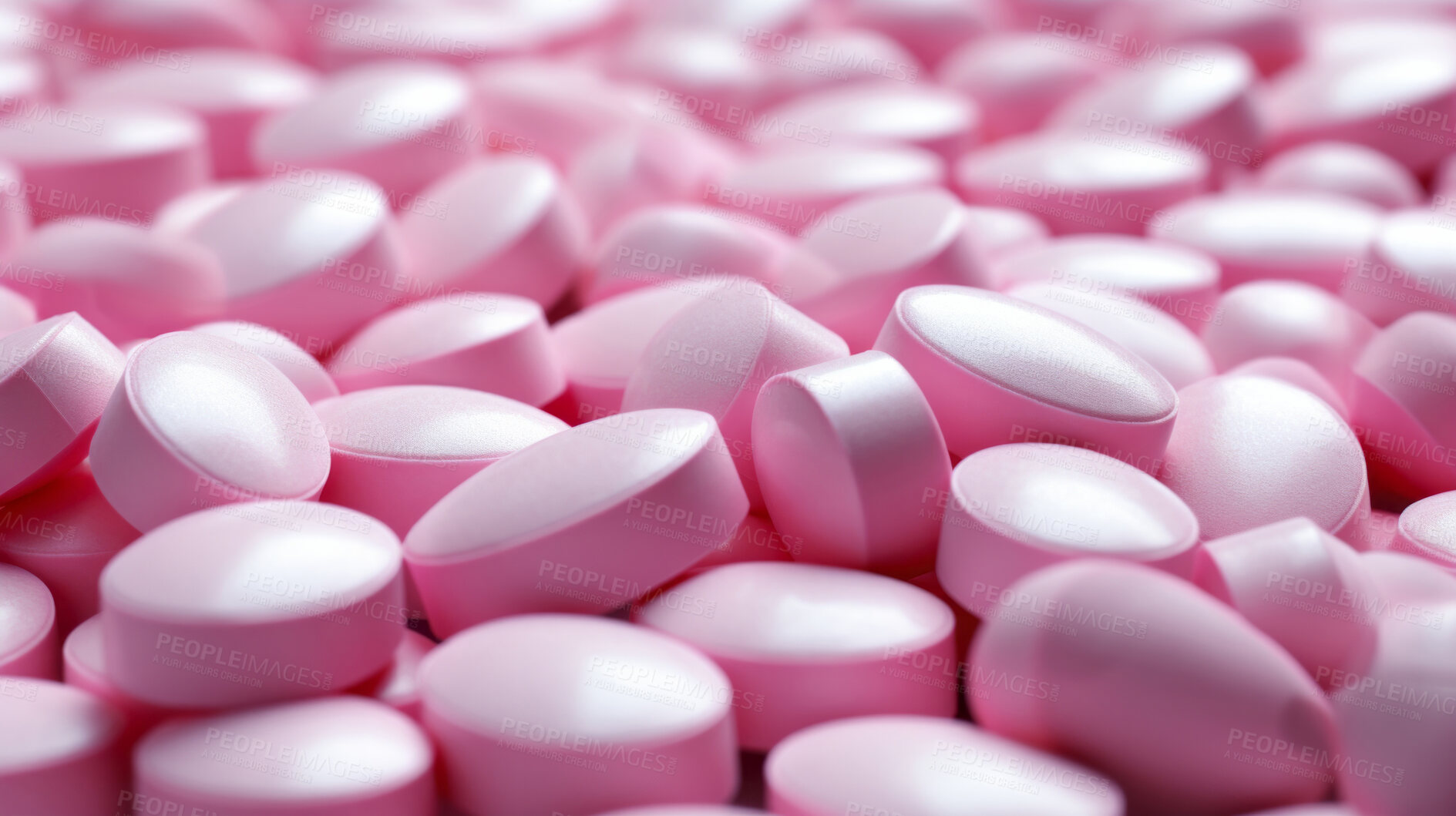 Buy stock photo Pink pills background. Health supplement and science medicine research concept